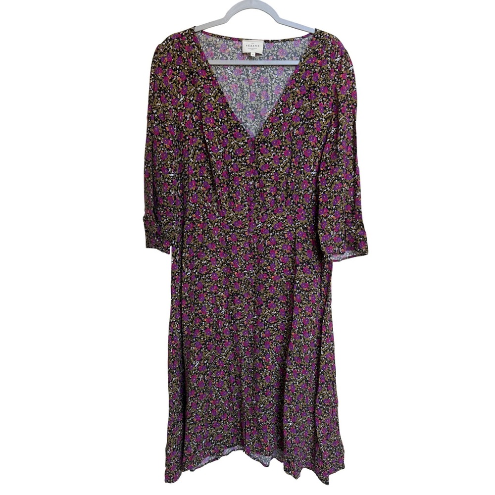 Sezane Purple Floral Midi Dress